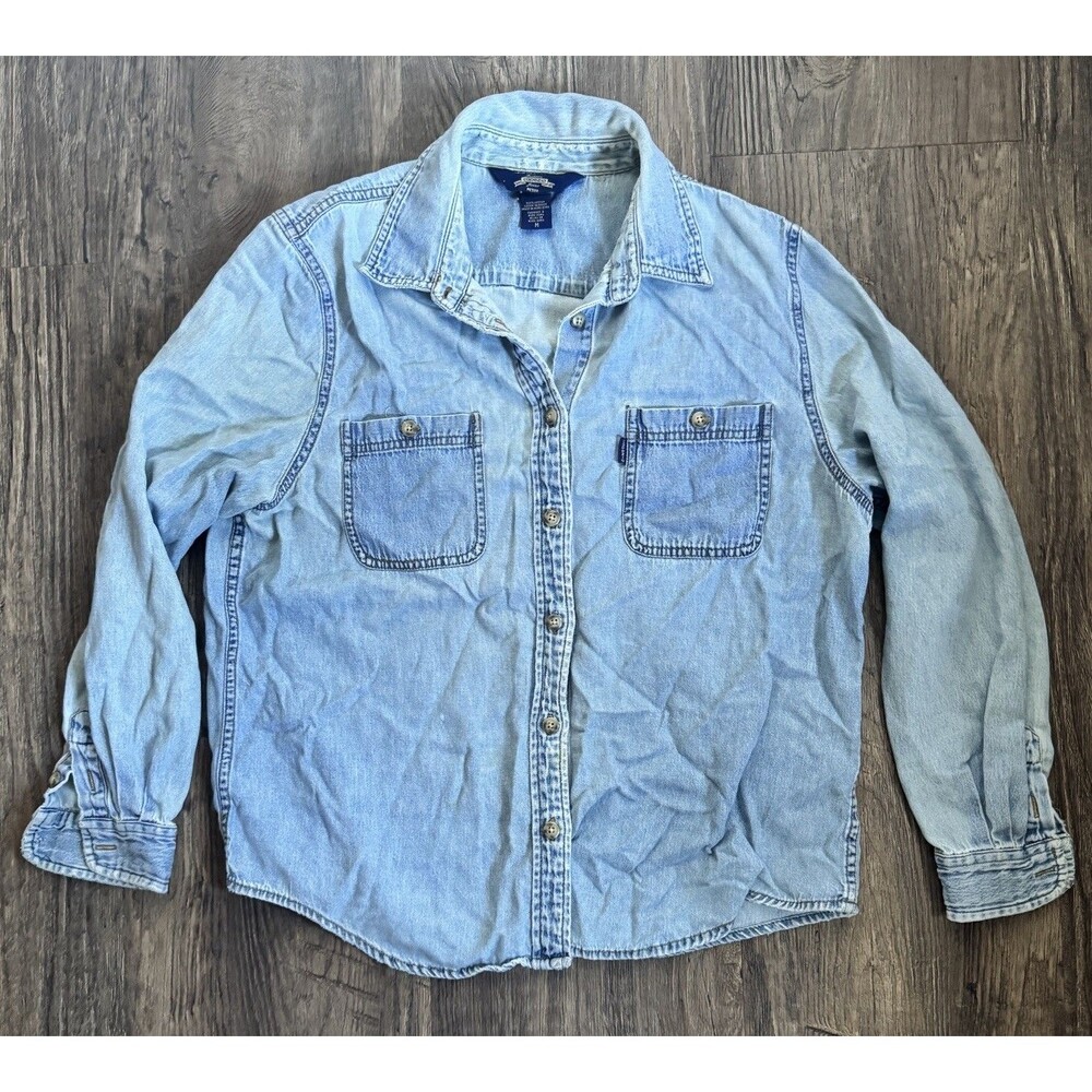 Vtg Capezio Denim Shirt Top Med Petite Hong Kong 100% Cotton Westerncore Cowgirl
